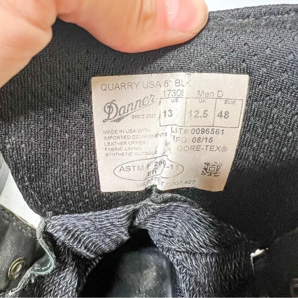 Danner Quarry USA 8” Black Leather Work Boots Size 13